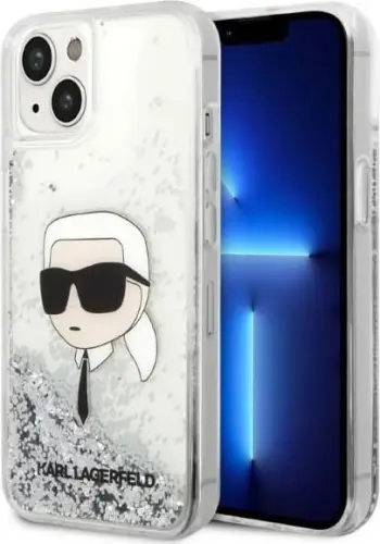 Këllëf telefoni Karl Lagerfeld Glitter Flakes Ikonik për iPhone 14 Plus 6.7", hardcase, argjendtë