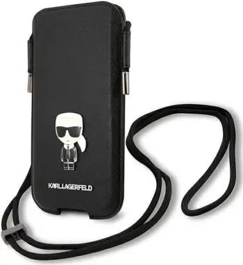 Çantë telefoni Karl Lagerfeld Bag KLHCP12MOPHKMK, deri 6.1", lëkurë saffiano, e zezë
