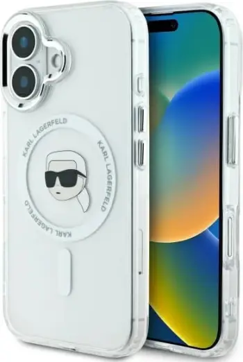 Mbështjellës Karl Lagerfeld IML Metal Choupette Head MagSafe për iPhone 16 Plus, Bardhë