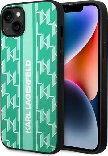 Mbulesë telefoni Karl Lagerfeld Monogram Stripe për iPhone 14 Plus 6.7", hardcase, kafe