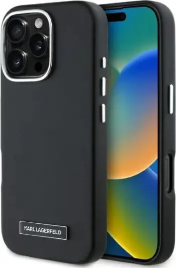 Mbështjellës, Karl Lagerfeld, FW Metal Plate, MagSafe, për iPhone 16 Pro Max, i zi