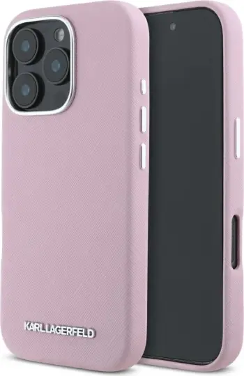 Mbështjellës Karl Lagerfeld Saffiano Full Wrapped Elongated Metal Logo MagSafe për iPhone 16 Pro Max, Rozë