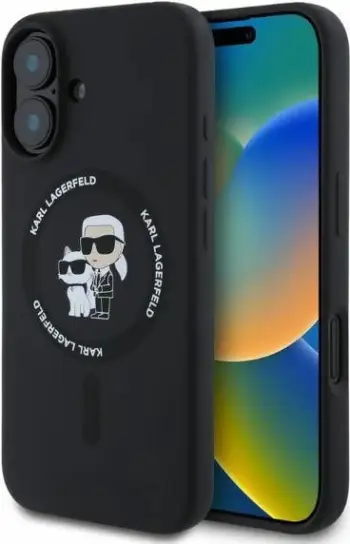 Mbështjellës Karl Lagerfeld Silicone Karl&Choupette Heads Ring MagSafe për iPhone 16, i zi
