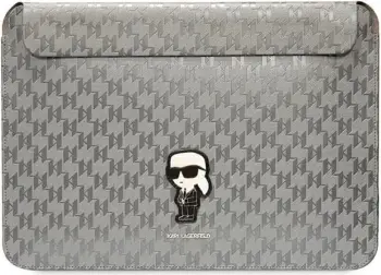 Mbështjellës laptopi Karl Lagerfeld Saffiano Monogram Ikonik, 14", argjendtë