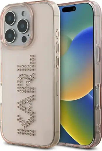 Mbështjellës Karl Lagerfeld IML Rhinestones Karl Head për iPhone 16 Pro, Rozë