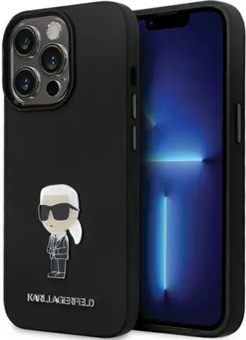 Mbështjellës Karl Lagerfeld KLHCP13LSMHKNPK për iPhone 13 Pro/13, Silikon, Ikonik Metal Pin, i zi