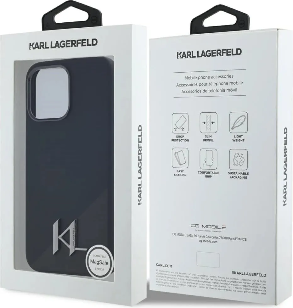 Mbështjellës Karl Lagerfeld Silicone Shadow Metal Initial MagSafe për iPhone 15 Pro, i zi - 8