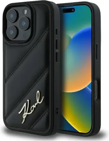 Mbështjellës Karl Lagerfeld Quilted Signature për iPhone 16 Pro Max, i zi