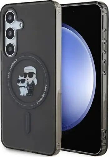 Mbështjellës Karl Lagerfeld Karl&Choupette Glitter MagSafe për Samsung Galaxy S24, i zi