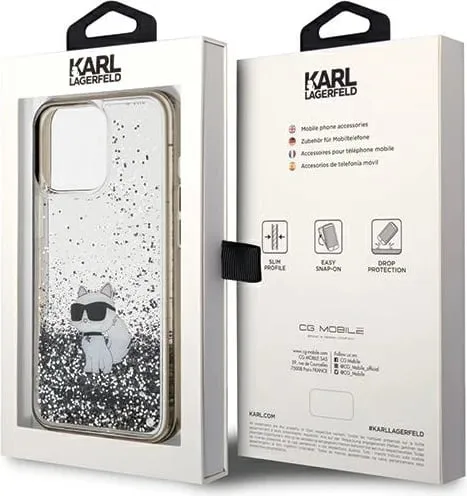 Mbështjellës Karl Lagerfeld Liquid Glitter Choupette për iPhone 15, Transparent, Silver - 2