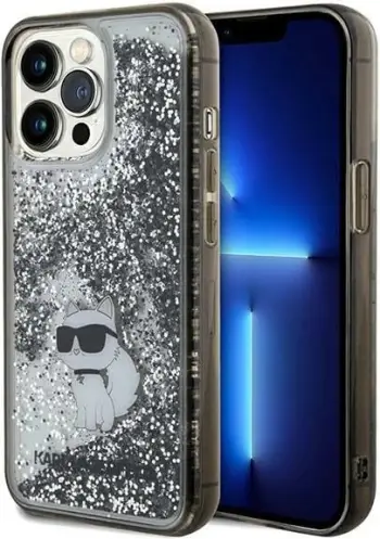 Mbështjellës Karl Lagerfeld Liquid Glitter Choupette për iPhone 15, Transparent, Silver