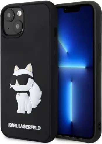 Mbështjellës Karl Lagerfeld KLHCP14S3DRKHNK për iPhone 14 6.1", i zi, 3D Rubber Choupette