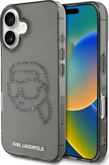 Mbështjellës Karl Lagerfeld IML Rhinestones Karl Head për iPhone 16 Pro, i zi
