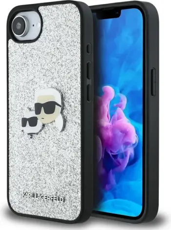 Mbështjellës Karl Lagerfeld Fixed Glitter Ikonik Metal Pin për iPhone 16e, argjendtë