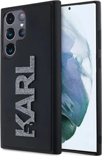 Mbështjellës Karl Lagerfeld 3D Rubber Glitter Logo për Samsung Galaxy S23+, i zi