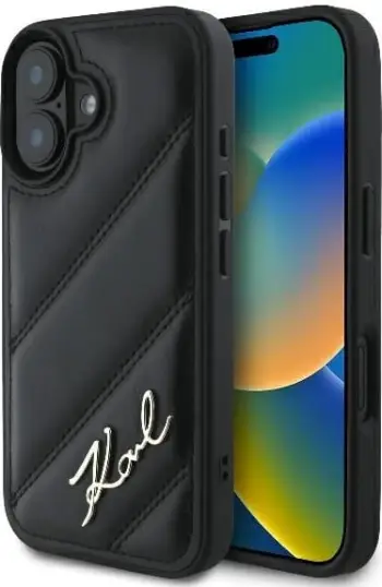Mbështjellës Karl Lagerfeld Quilted Signature për iPhone 16 Plus, i zi