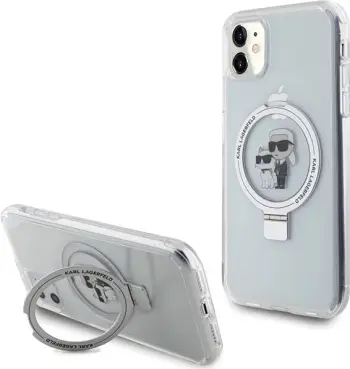 Mbështjellës Karl Lagerfeld KLHMN61HMRSKCH për iPhone 11/XR 6.1", me unazë Ring Stand, MagSafe, Bardhë