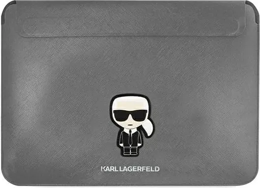 Mbështjellës laptopi Karl Lagerfeld Saffiano Ikonik Karl, 16 inç, argjendtë - 1