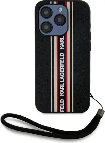 Mbështjellës Karl Lagerfeld Saffiano Athleisure Stripes Cord për iPhone 15, Kuq