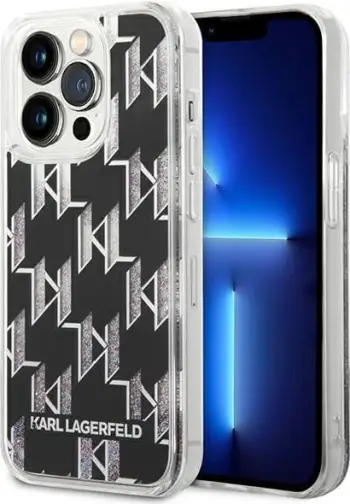 Mbulesë telefoni Karl Lagerfeld Liquid Glitter Monogram për iPhone 14 Pro Max 6.7", hardcase, e zezë