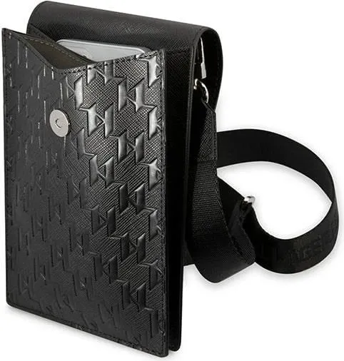 Çantë dore Karl Lagerfeld Monogram Plate, për telefon, e zezë - 3