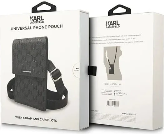 Çantë dore Karl Lagerfeld Monogram Plate, për telefon, e zezë - 5