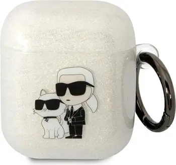 Kapak mbrojtës Karl Lagerfeld KLA2HNKCTGT për AirPods 1/2, transparent, me shkëlqim