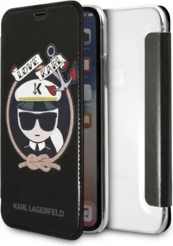 Mbështjellës librush Karl Lagerfeld KLFLBKPXKSB për iPhone X XS, efekt glitter, i zi