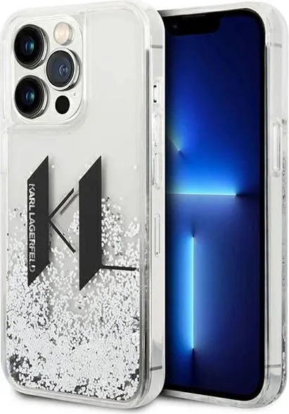 Mbulesë telefoni Karl Lagerfeld Liquid Glitter Big KL, për iPhone 14 Pro, e fortë, argjendtë - 1