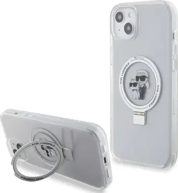 Mbështjellës Karl Lagerfeld KLHMP15MHMRSKCH për iPhone 15 Plus / 14 Plus 6.7", me unazë Ring Stand, MagSafe, Bardhë