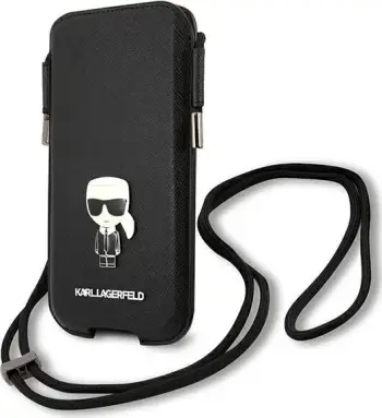 Mbështjellës telefon Karl Lagerfeld Saffiano Ikonik, 6.7", eko lëkurë, i zi