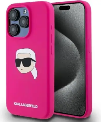 Mbështjellës Karl Lagerfeld KLHMP15LSKHPPPLF për iPhone 15 Pro 6.1", silikon, MagSafe, fuchsia