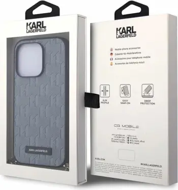 Mbështjellës Karl Lagerfeld KLHCP14XSACKLHPG për iPhone 14 Pro Max 6.7", Saffiano Monogram Chain, argjendtë