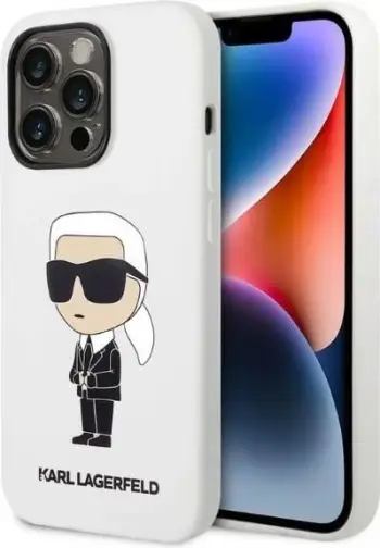 Futrollë telefoni Karl Lagerfeld KLHCP14LSNIKBCH, për iPhone 14 Pro, silikon, e bardhë