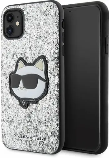 Mbulesë telefoni Karl Lagerfeld Glitter Choupette Patch KLHCN61G2CPS, për iPhone 11 XR 6.1", hardcase, argjend