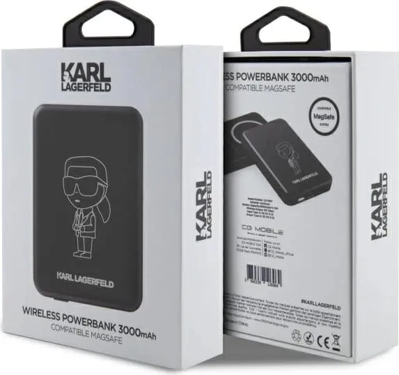 Powerbank wireless Karl Lagerfeld Ikonik MagSafe 3000mAh, e zezë - 3