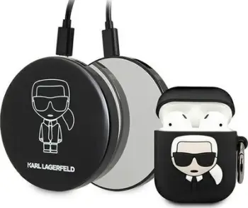 Mbrojtëse Karl Lagerfeld për AirPods + power bank, e zezë