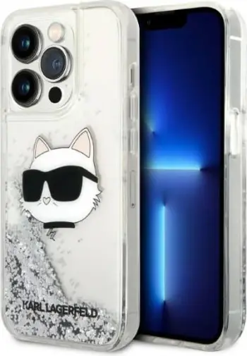 Mbështjellës telefoni Karl Lagerfeld KLHCP14XLNCHCS, për iPhone 14 Pro Max, hardcase Glitter Choupette Head, argjendtë