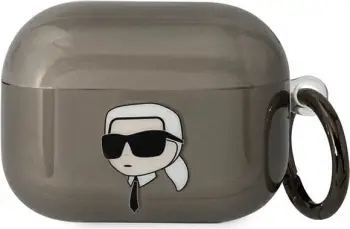 Mbajtëse Karl Lagerfeld KLAPHNIKTCK për AirPods Pro 2, TPU PC, me unazë varëse, e zezë