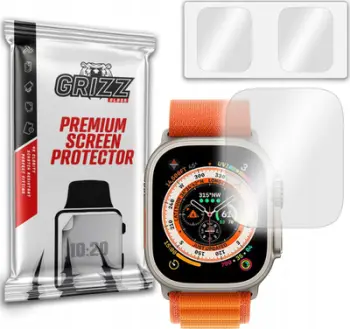 Mbrojtës ekrani GrizzGlass për Apple Watch Ultra, xham hibrid, set 2 copë, transparent