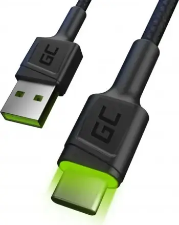 Kabllo USB-C Green Cell Ray, 1.2m, LED, e zezë