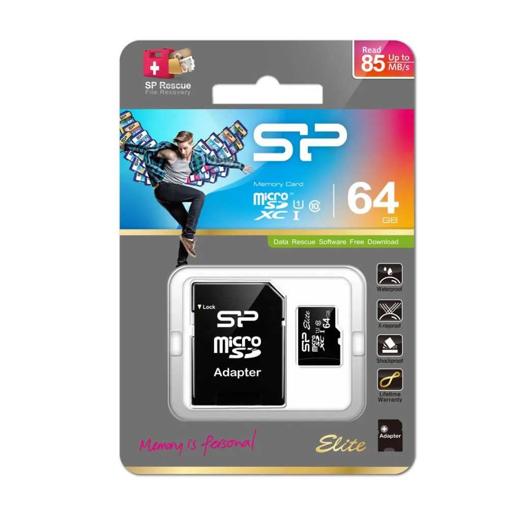 Kartë e memories Silicon Power Elite, MicroSDXC, 64 GB, Class 10 + përshtatës SD - 3
