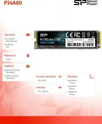 Disk Silicon Power P34A60 M.2, 512GB, PCI Express SLC NVMe