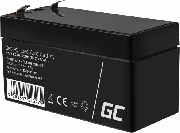 Bateri Green Cell AGM17, 12 V, 1.2 Ah, e zezë - 2