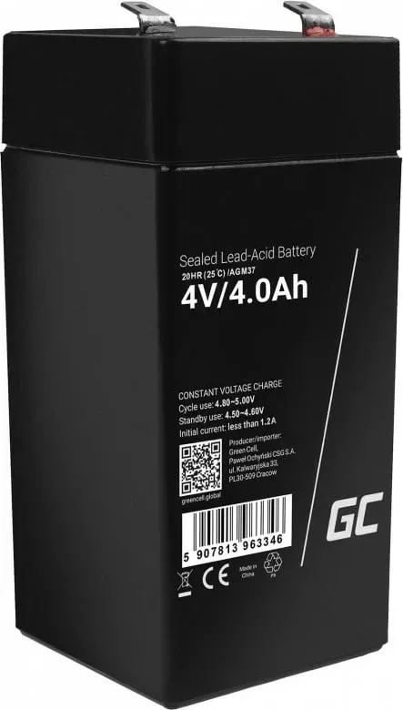 Battery industriale Green Cell AGM37, 4000 mAh, 4 V, e zezë - 2