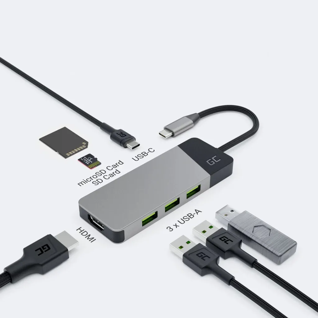 Shpërndarës USB Green Cell, HDMI 4K, USB-C, MICROSD - 1