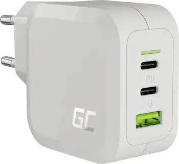 Karikues USB-C/A, Green Cell, GaN, 2xUSB-C, 1xUSB-A,65W, i bardhë