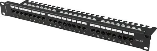 Patch panel LANBERG 24 porta 1U 19" kat.6A UTP, organizer kabllash, zi - 1