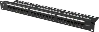 Patch panel LANBERG 24 porta 1U 19" kat.6A UTP, organizer kabllash, zi