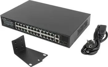 Switch LANBERG Lanberg switch, 24x 100Mb PoE+, 2x Combo, Rack 19" 360W